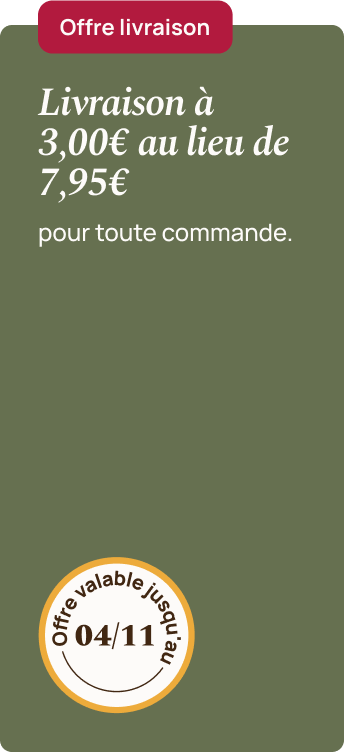Livraison à 3,95€ au lieu de 7,95€ pour toute commande 